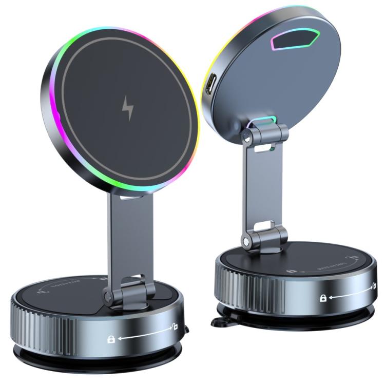 K3 With Colorful Light Rotating Magnetic Car Wireless Charging Vacuum Sucker Phone Stand, K3