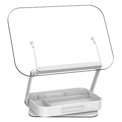 R22H Adjustable Rotating Foldable Laptop Tablet Book Holder Stand with Bottom Storage Box, R22H