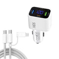 QC4.0 + PD3.0 LED Digital Display Car Charger with Type-C to Type-C / 8 Pin Data Cable, TE-S01 (White), TE-S01 (Black)