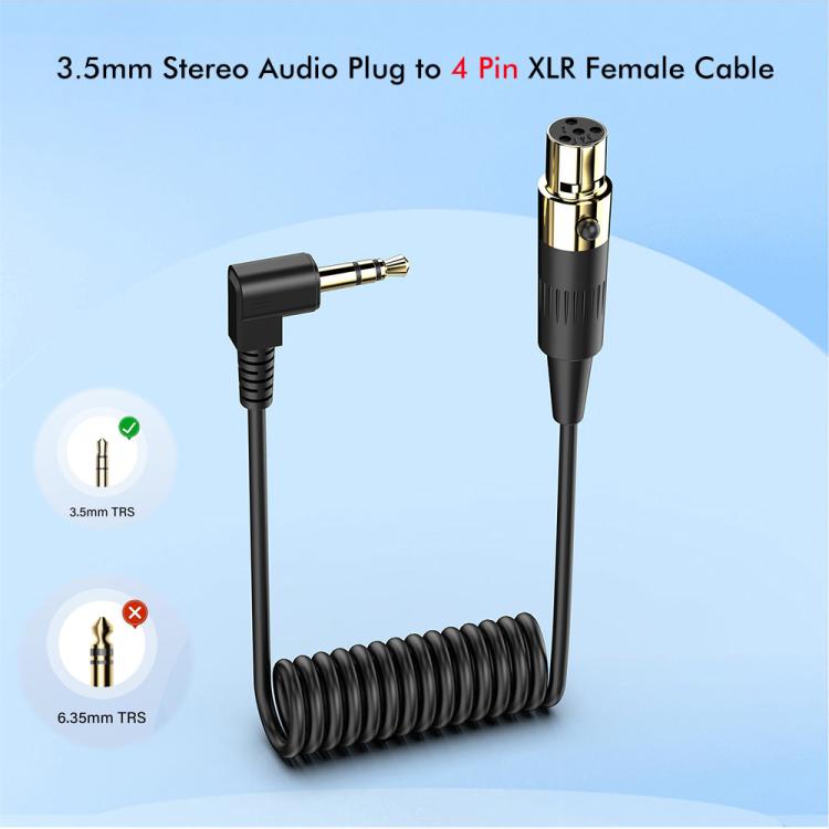 JUNSUNMAY 3.5mm Stereo Male to 4 Pin XLR Female Mixer Spring Extension Adapter Cable, Length: 0.5m, 3.5mm Stereo Male to 4 Pin XLR Female