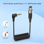 JUNSUNMAY 3.5mm Stereo Male to 4 Pin XLR Female Mixer Spring Extension Adapter Cable, Length: 0.5m, 3.5mm Stereo Male to 4 Pin XLR Female
