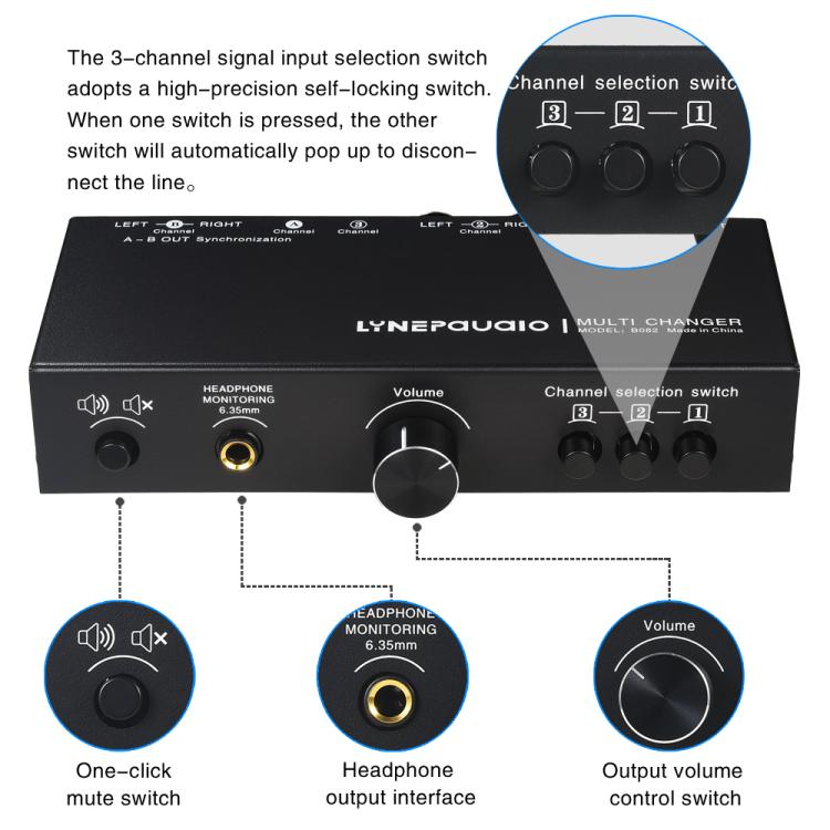B082 3 Input 3 Output Audio Signal Selector Balanced Line Switcher, B082