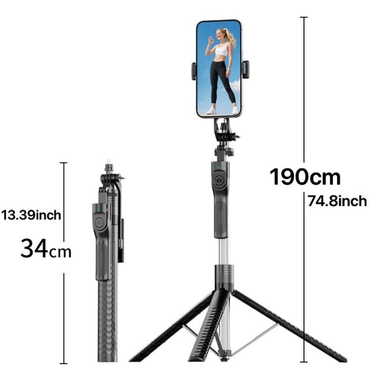 K50 1.9m Extendable Live Streaming Floor Stand Single Phone Clip Bluetooth Selfie Stick Tripod, K50 Single Phone Clip, Single Phone Clip
