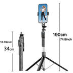 K50 1.9m Extendable Live Streaming Tripod Dual Phone Clip Bluetooth Selfie Stick, K50 Dual Phone Clip, Dual Phone Clip