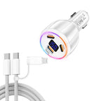 TE-S02 Display Screen PD30W x 2 + QC 30W Car Charger with Type-C to Type-C / 8-pin Data Cable, TE-S02 with Cable