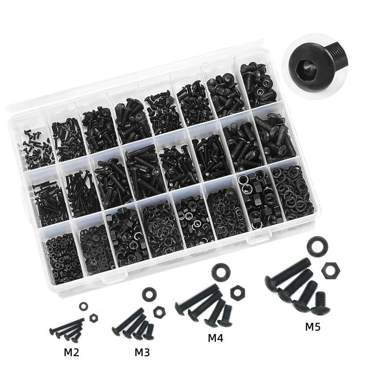 Hexagon Flat Head Bolts Nuts + Washers Alloy Steel Class 10.9, With Hexagon Wrench (M2-M5)