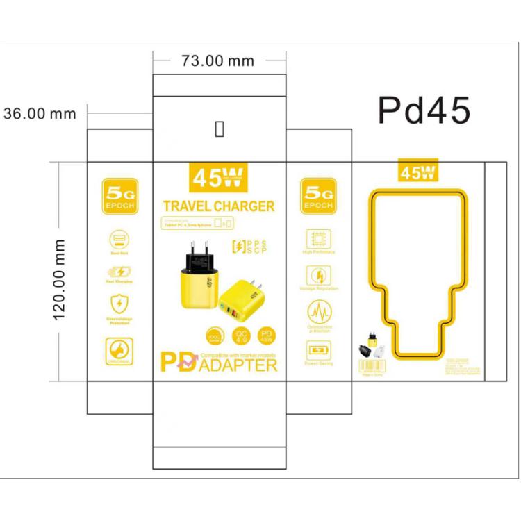 TE-PD45 GaN 45W PD3.0 / Type-C + USB 3.0 Charger with Type-C to Type-C Data Cable, EU  Plug