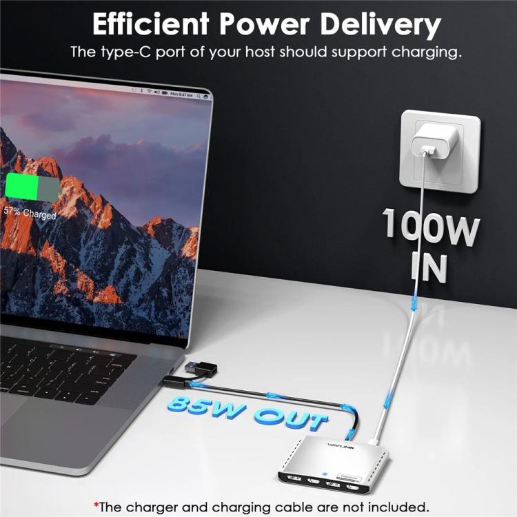 WAVLINK UG7501DH 85W Upstream Charging 2DP + 2HD Converter 4K / 8K Display Adapter, UG7501DH
