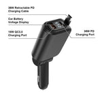 A25 QC3.0 / PD36W Fast Car Phone Charger with Cable, A25 (White), A25 (Black), A25 (Grey)