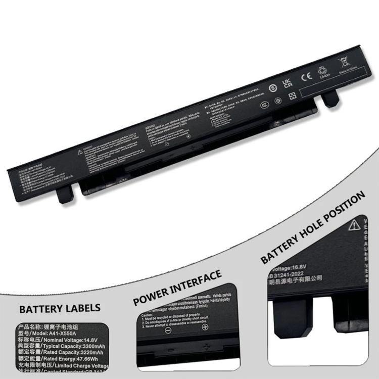 Battery for Asus R510C X550C X550L X550J R510L X550CA, A41-X550A