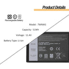 Laptop Battery For Dell Latitude 5424 5420 Rugged Latitude 7424 Rugged Extreme P137G, 7WNW1 11.4V 51Wh