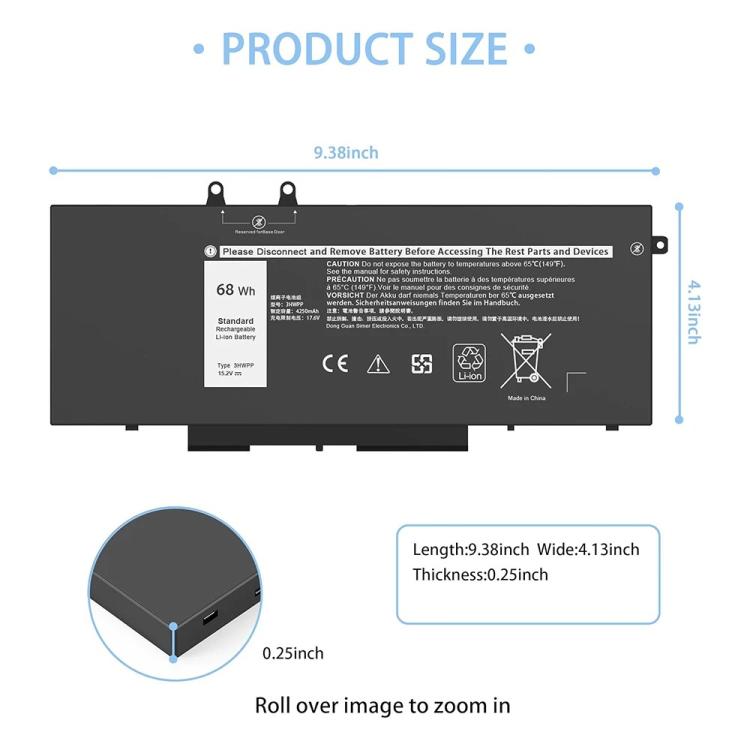 Laptop Battery for Dell Latitude 5401 5410 5411 5501 5510 5511 Precision 3541 3551, 3HWPP 15.2V 68Wh