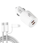 TE-P66 75W Type-C x 2 Dual-Port Fast Charging Car Charger with Type-C to Type-C / 8-Pin Data Cable, TE-P66 with Cable