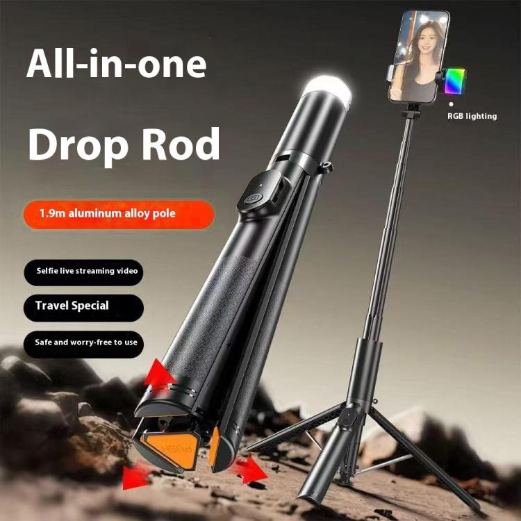 P27-D  RGB Beauty Light 1.9m Extendable Travel Portable Auto Pop-Up Selfie Stick Tripod, P27-D
