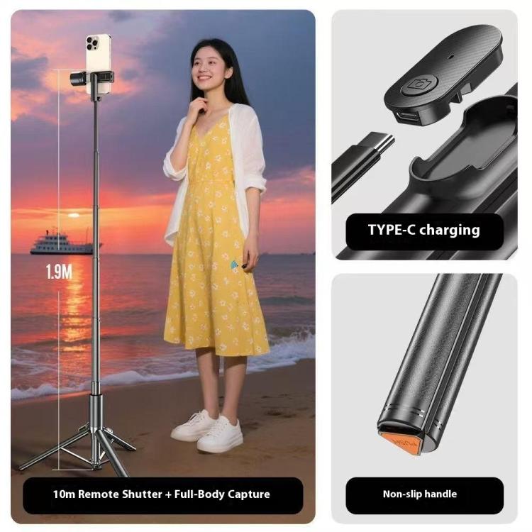 P27-D  RGB Beauty Light 1.9m Extendable Travel Portable Auto Pop-Up Selfie Stick Tripod, P27-D