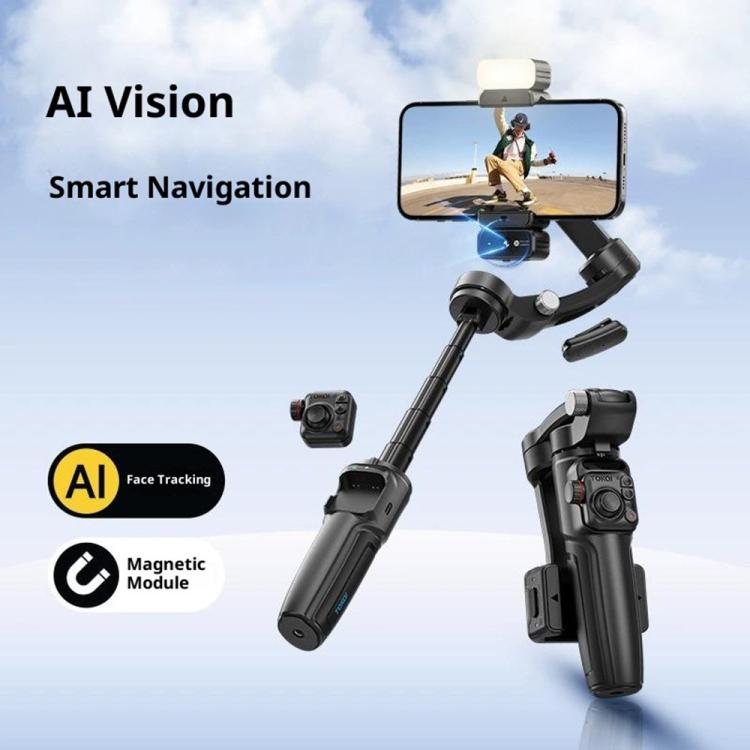 M06 Portable Folding Handheld Gimbal Stabilizer AI Face Tracking Selfie Stick with Magnetic Fill Light, M06