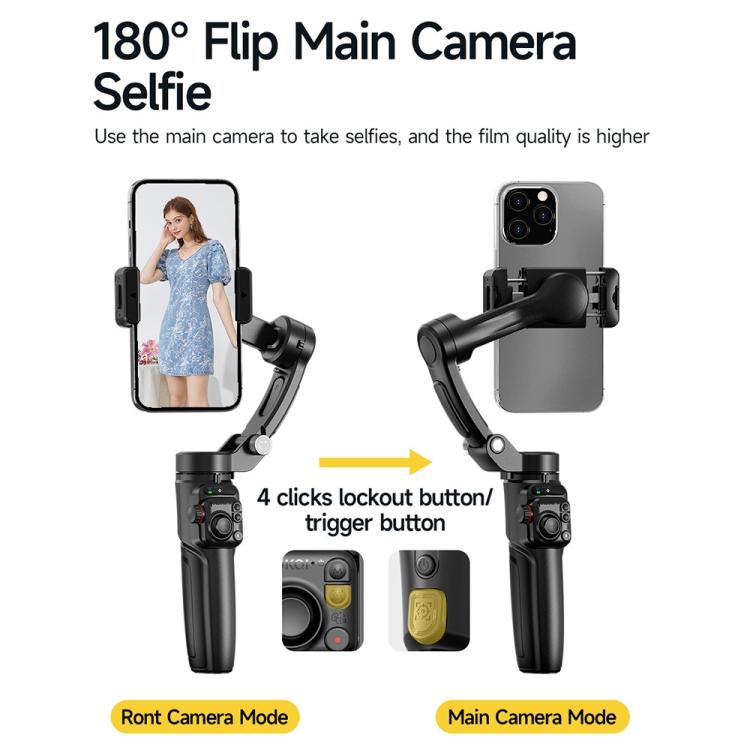 M06 Portable Folding Handheld Gimbal Stabilizer AI Face Tracking Selfie Stick with Magnetic Fill Light, M06