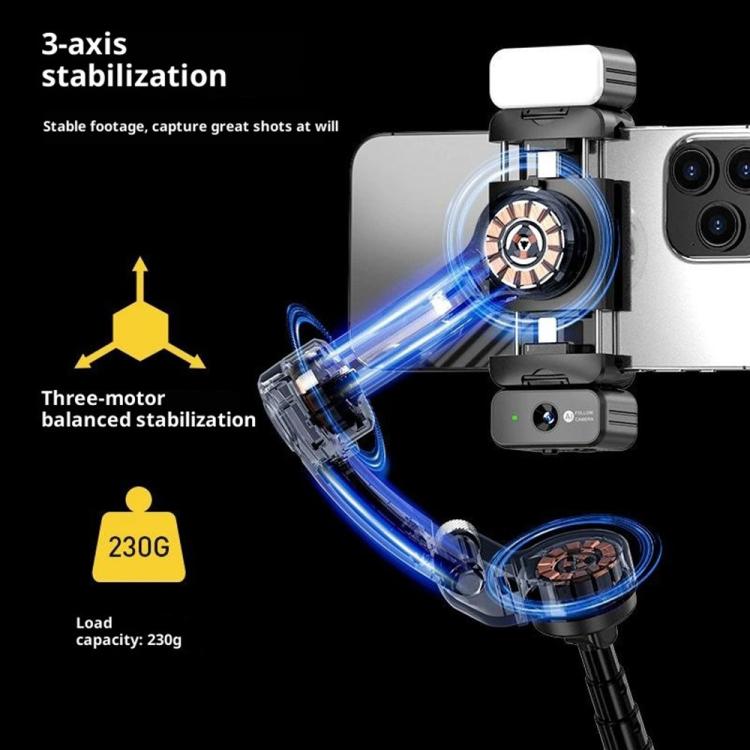 M06 Portable Folding Handheld Gimbal Stabilizer AI Face Tracking Selfie Stick with Magnetic Fill Light, M06