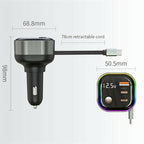 GE03 PD 65W Fast Charging Adapter Retractable Cable and Ambient Light Voltage Display Car Charger, GE03