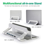 D051-3 Aluminum Alloy Desktop Organizer Vertical Laptop Stand with 4 USB Ports Hub, D051-3