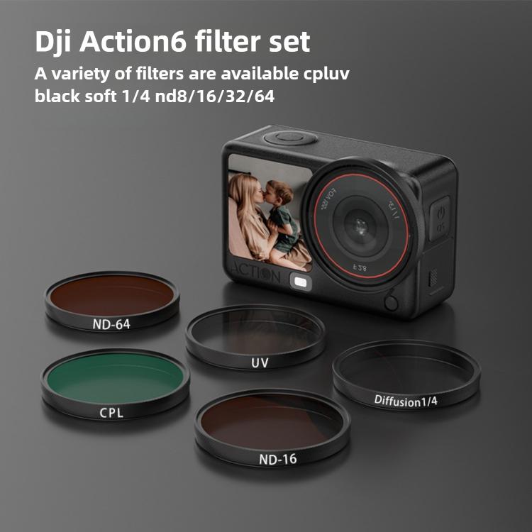 For DJI Osmo Action 6 Lens Protector, UV Filter, CPL Filter, Diffusion 1/4 Filter, ND8 Filter, ND16 Filter, ND32 Filter, ND64 Filter
