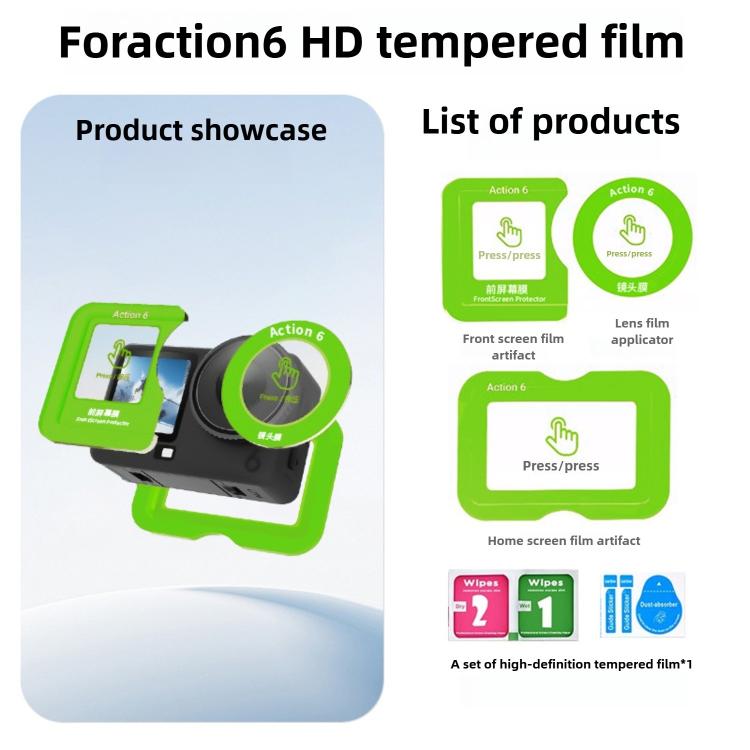 Positioning Curved Tempered Glass Screen Protective Film with Lens Film, For DJI Osmo Action 6