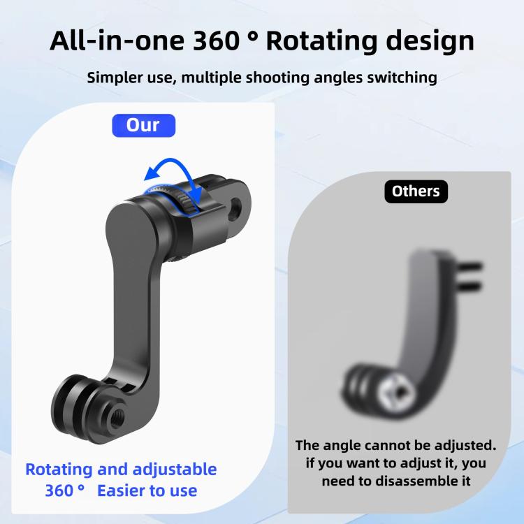 Centre Mounted Vertical Horizontal 360 Rotation Mount Adapter with Long Screw, For GoPro Action Camera