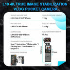 L19 1.69 inch Touch Screen and Wi-Fi Connectivity 4K Action Camera Anti-Shake VLOG Pocket Camera, L19