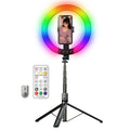 P100-RGB With Rotation Phone Holder 10 Inch Portable Selfie Stick Ring Light RGB Color Fill Light