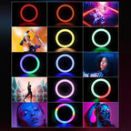 P100-RGB With Rotation Phone Holder 10 Inch Portable Selfie Stick Ring Light RGB Color Fill Light