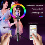 P100-RGB With Rotation Phone Holder 10 Inch Portable Selfie Stick Ring Light RGB Color Fill Light