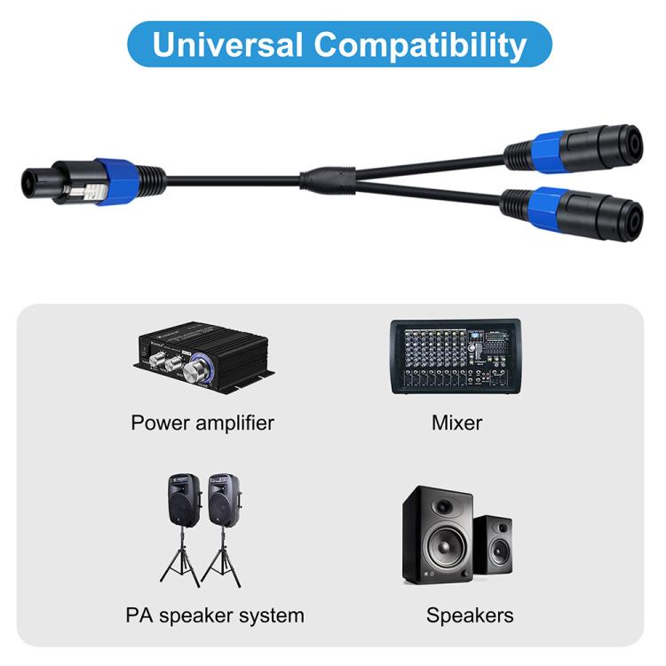 JUNSUNMAY Speakon Male to Dual Speakon Female Speaker Adapter Cable with Snap Lock, Length: 50cm