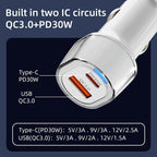 A6 USB and Type-C Dual Port Car Charger QC3.0 + PD 30W Fast Charger with Ambient Light, A6