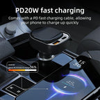 K8 PD 20W and QC 18W Fast Charger USB-A and USB-C Dual Port Car Charger with Retractable Type-C Cable, K8