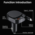 K8 PD 20W and QC 18W Fast Charger USB-A and USB-C Dual Port Car Charger with Retractable Type-C Cable, K8