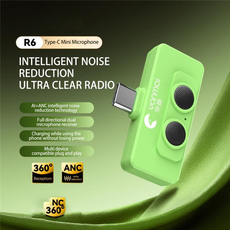 YANMAI R6 Vlogging / Recording Type-C Mini Microphone AI + ANC Smart Noise Reduction Mic