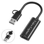 HU-02A Live Streaming Adapter Cable HDMI to USB / Type-C 2 in 1 Video Capture Card, HU-02A