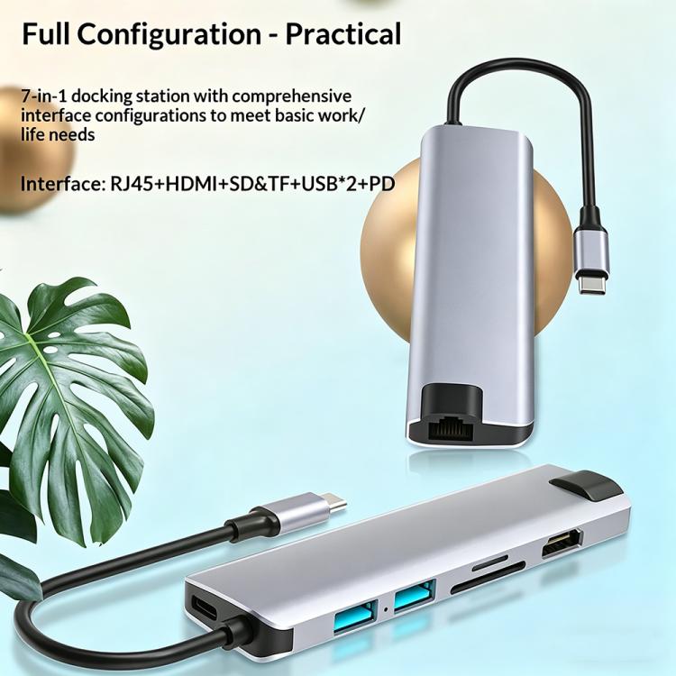 HC-75LC 4K HD PD100W Charging Gigabit Ethernet 7 in 1 USB-C Hub with USB 3.0 SD / TF Card Reader, HC-75LC