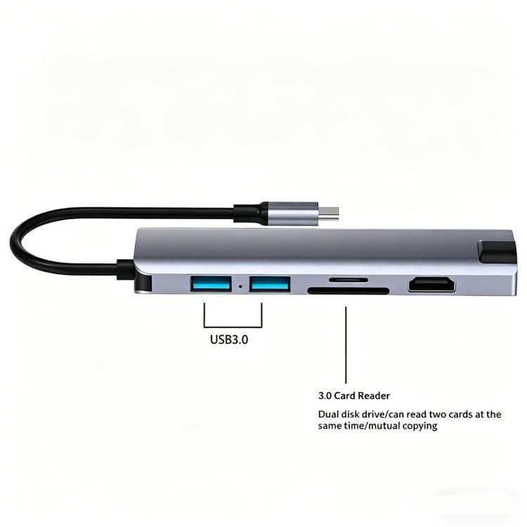HC-75LC 4K HD PD100W Charging Gigabit Ethernet 7 in 1 USB-C Hub with USB 3.0 SD / TF Card Reader, HC-75LC