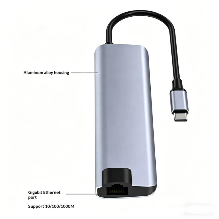 HC-75LC 4K HD PD100W Charging Gigabit Ethernet 7 in 1 USB-C Hub with USB 3.0 SD / TF Card Reader, HC-75LC