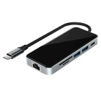 HC-76 4K HD RJ45 Ethernet SD TF Card Reader Multi Port Adapter 10 in 1 USB-C Hub Docking Station, HC-76
