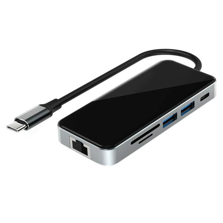 HC-76 4K HD RJ45 Ethernet SD TF Card Reader Multi Port Adapter 10 in 1 USB-C Hub Docking Station, HC-76