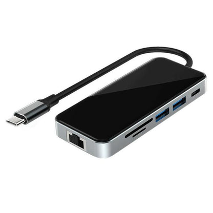 HC-76 4K HD RJ45 Ethernet SD TF Card Reader Multi Port Adapter 10 in 1 USB-C Hub Docking Station, HC-76