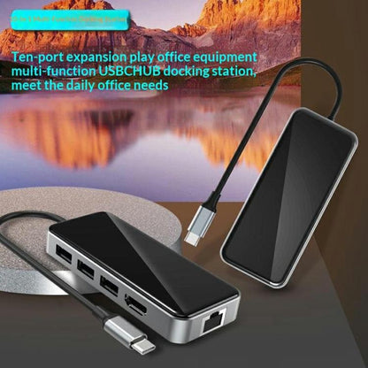 HC-76 4K HD RJ45 Ethernet SD TF Card Reader Multi Port Adapter 10 in 1 USB-C Hub Docking Station, HC-76