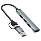 HC-77 Aluminum Alloy Portable USB-C / USB-A Plug HUB USB3.0 & 3 x USB 2.0 Docking Station, HC-77