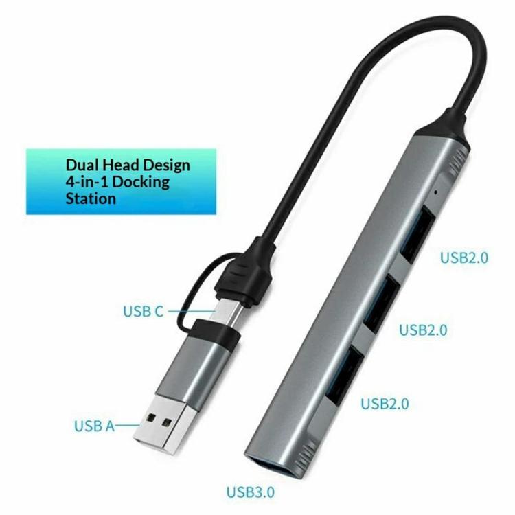 HC-77 Aluminum Alloy Portable USB-C / USB-A Plug HUB USB3.0 & 3 x USB 2.0 Docking Station, HC-77