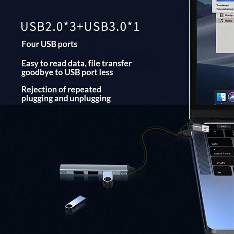 HC-77 Aluminum Alloy Portable USB-C / USB-A Plug HUB USB3.0 & 3 x USB 2.0 Docking Station, HC-77