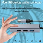 HC-78 USB-C / USB-A to USB3.0 / 2.0 RJ45 Network Card Splitter 4 in 1 Hub Ethernet Adapter, HC-78