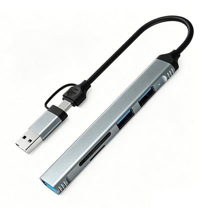 HC-77A USB-C / USB-A to USB 3.0 / 2.0 SD TF Card Reader 5 in 1 Aluminum Alloy Expansion Hub, HC-77A