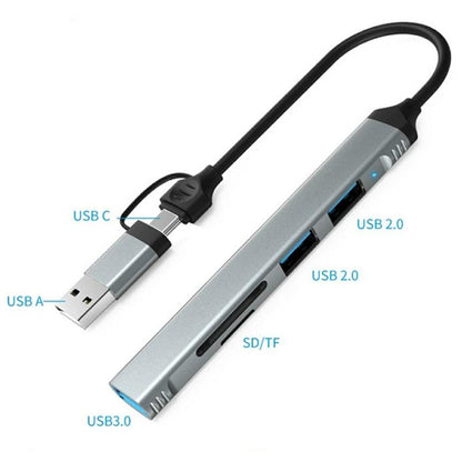 HC-77A USB-C / USB-A to USB 3.0 / 2.0 SD TF Card Reader 5 in 1 Aluminum Alloy Expansion Hub, HC-77A